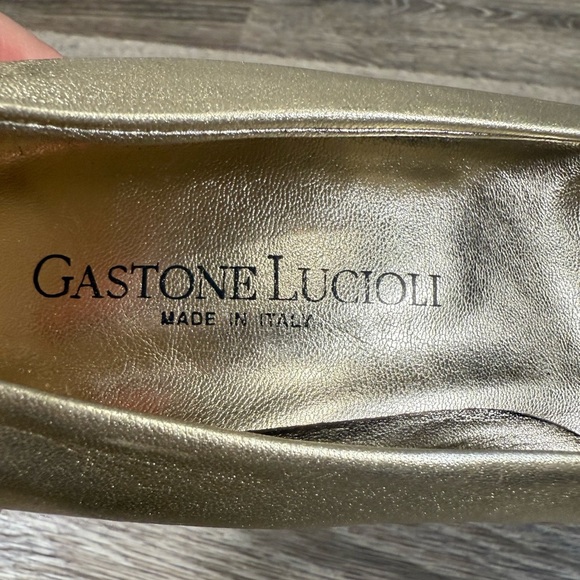 Gastone Lucioli Shoes Women 6.5 Gold Italian Designer Leather Pumps 3" Heel - Picture 3 of 8